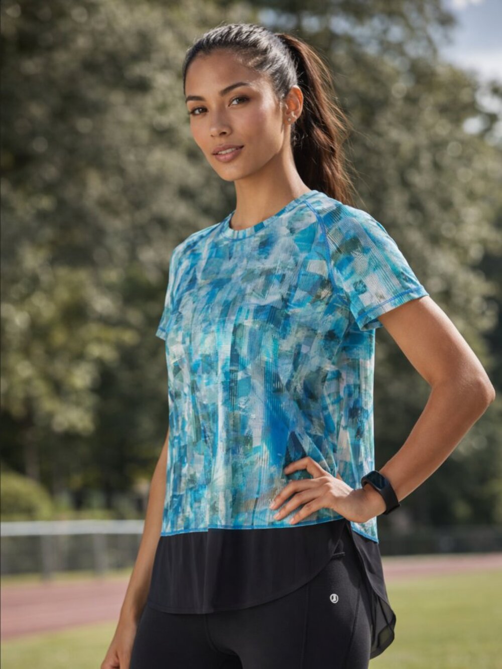 Lululemon Quick Pace Short Sleeve Top 10 Sun Dazed Blue UV Train Mesh Outdoor